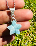 Larimar Star Shape Necklace, Atlantis Healing Stone Necklace, Silver Bohemian Jewelry, Dominican Republic Larimar Jewelry Gifts, 1.25”x0.60”