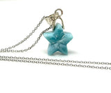 Healing Stone Larimar Necklace, Atlantis Stone Jewelry, Silver Bohemian Jewelry, Dominican Republic Larimar Star Jewelry Gifts, 1.25”x0.65”