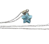 Larimar Gemstone Necklace, Hand Carved Larimar Star Necklace, Bohemian Jewelry Gifts, Dominican Republic Larimar Necklace, 1.15” x 0.60”
