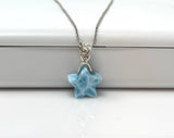 Larimar Gemstone Necklace, Hand Carved Larimar Star Necklace, Bohemian Jewelry Gifts, Dominican Republic Larimar Necklace, 1.15” x 0.60”