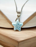 Larimar Gemstone Necklace, Light Blue Larimar Star Necklace, Bohemian Jewelry Gifts, Dominican Republic Larimar Necklace, 1.25” x 0.60”
