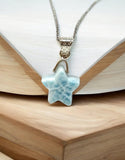 Larimar Gemstone Necklace, Light Blue Larimar Star Necklace, Bohemian Jewelry Gifts, Dominican Republic Larimar Necklace, 1.25” x 0.60”
