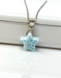 Larimar Gemstone Necklace, Light Blue Larimar Star Necklace, Bohemian Jewelry Gifts, Dominican Republic Larimar Necklace, 1.25” x 0.60”