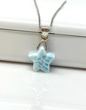 Larimar Gemstone Necklace, Light Blue Larimar Star Necklace, Bohemian Jewelry Gifts, Dominican Republic Larimar Necklace, 1.25” x 0.60”