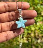 Larimar Gemstone Necklace, Hand Carved Larimar Star Necklace, Bohemian Jewelry Gifts, Dominican Republic Larimar Necklace, 1.30” x 0.80”