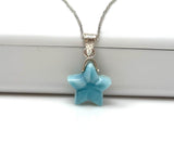 Larimar Gemstone Necklace, Hand Carved Larimar Star Necklace, Bohemian Jewelry Gifts, Dominican Republic Larimar Necklace, 1.30” x 0.75”