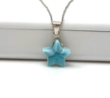 Larimar Gemstone Necklace, Hand Carved Larimar Star Necklace, Bohemian Jewelry Gifts, Dominican Republic Larimar Necklace, 1.30” x 0.75”