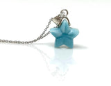 Larimar Gemstone Necklace, Hand Carved Larimar Star Necklace, Bohemian Jewelry Gifts, Dominican Republic Larimar Necklace, 1.30” x 0.75”