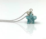 Larimar Gemstone Necklace, Hand Carved Larimar Star Necklace, Bohemian Jewelry Gifts, Dominican Republic Larimar Necklace, 1.25” x 0.65”