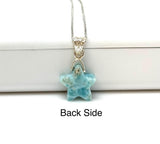 Larimar Gemstone Necklace, Hand Carved Larimar Star Necklace, Bohemian Jewelry Gifts, Dominican Republic Larimar Necklace, 1.25” x 0.65”