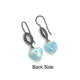 Genuine Larimar Heart Earrings, Natural Pave Diamond Sterling Silver Gemstone Earrings, Healing Stone Dominican Republic Dangle Earrings