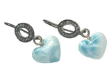 Genuine Larimar Heart Earrings, Natural Pave Diamond Sterling Silver Gemstone Earrings, Healing Stone Dominican Republic Dangle Earrings
