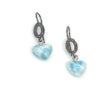 Genuine Larimar Heart Earrings, Natural Pave Diamond Sterling Silver Gemstone Earrings, Healing Stone Dominican Republic Dangle Earrings