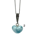 Larimar Heart Pendant Necklace, Healing Stone Jewelry, Silver Bohemian Jewely, Dominican Republic Larimar Pave Diamond Gemstone Necklace