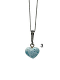 Larimar Heart Pendant Necklace, Healing Stone Jewelry, Silver Bohemian Jewely, Dominican Republic Larimar Pave Diamond Gemstone Necklace