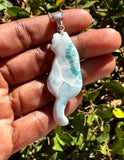 Reversible Larimar Cat Pendant Necklace, Larimar Necklace, Dominican Republic Larimar Pendant Healing Stone Jewelry Gifts, 2.5”x 0.80” AAA+