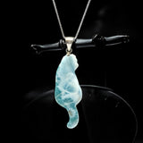 Reversible Larimar Cat Pendant Necklace, Larimar Necklace, Dominican Republic Larimar Pendant Healing Stone Jewelry Gifts, Cat Lover Gifts