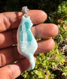 Larimar Cat Pendant Necklace, Larimar Necklace, Bohemian Jewelry, Dominican Republic Larimar Pendant Healing Stone Jewelry , 2.65” x0.75”