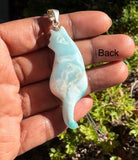 Larimar Cat Pendant Necklace, Larimar Necklace, Bohemian Jewelry, Dominican Republic Larimar Pendant Healing Stone Jewelry , 2.65” x0.75”