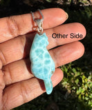 Larimar Cat Pendant Necklace, Larimar Necklace, Bohemian Jewelry, Dominican Republic Larimar Pendant Healing Stone Jewelry, 2.15” x 0.70”