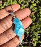 Larimar Cat Pendant Necklace, Larimar Necklace, Bohemian Jewelry, Dominican Republic Larimar Pendant Healing Stone Jewelry, 1.90” x 0.65”