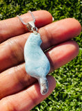 Larimar Cat Pendant Necklace, Larimar Necklace, Bohemian Jewelry, Dominican Republic Larimar Pendant Healing Stone Jewelry, 2” x 0.55”