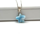 Larimar Star Shape Necklace, Atlantis Healing Stone Necklace, Silver Bohemian Jewelry, Dominican Republic Larimar Jewelry Gifts, 1.25”x0.60”