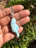 Larimar Gemstone Necklace, Larimar Cat Pendant Necklace, Bohemian Jewelry, Dominican Republic Larimar Pendant Healing Stone Jewelry Gifts