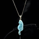 Larimar Gemstone Necklace, Larimar Cat Pendant Necklace, Bohemian Jewelry, Dominican Republic Larimar Pendant Healing Stone Jewelry Gifts