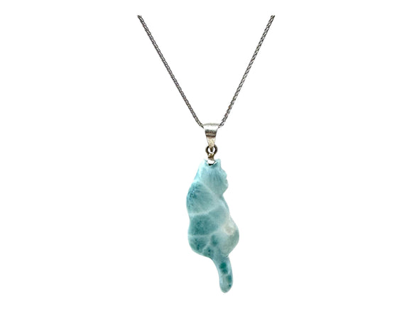 Larimar Gemstone Necklace, Reversible Larimar Cat Pendant Necklace, Dominican Republic Larimar Pendant Healing Stone Jewelry Gifts for Her