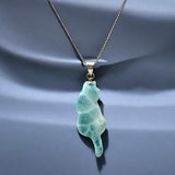 Larimar Gemstone Necklace, Reversible Larimar Cat Pendant Necklace, Dominican Republic Larimar Pendant Healing Stone Jewelry Gifts for Her