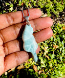 Larimar Gemstone Necklace, Reversible Larimar Cat Pendant Necklace, Dominican Republic Larimar Pendant Healing Stone Jewelry Gifts for Her