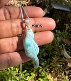 Larimar Gemstone Necklace, Larimar Cat Pendant Necklace, Bohemian Jewelry, Dominican Republic Larimar Pendant Healing Stone Jewelry Gifts