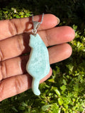 Larimar Gemstone Necklace, Reversible Larimar Cat Pendant Necklace, Dominican Republic Larimar Pendant Healing Stone Jewelry Gifts for Her