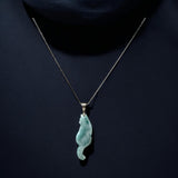 Larimar Gemstone Necklace, Reversible Larimar Cat Pendant Necklace, Dominican Republic Larimar Pendant Healing Stone Jewelry Gifts for Her