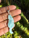 Larimar Gemstone Necklace, Reversible Larimar Cat Pendant Necklace, Dominican Republic Larimar Pendant Healing Stone Jewelry Gifts for Her