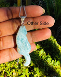 Larimar Gemstone Necklace, Reversible Larimar Cat Pendant Necklace, Dominican Republic Larimar Pendant Healing Stone Jewelry Gifts for Her