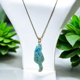 Larimar Gemstone Necklace, Reversible Larimar Cat Pendant Necklace, Dominican Republic Larimar Pendant Healing Stone Jewelry Gifts for Her