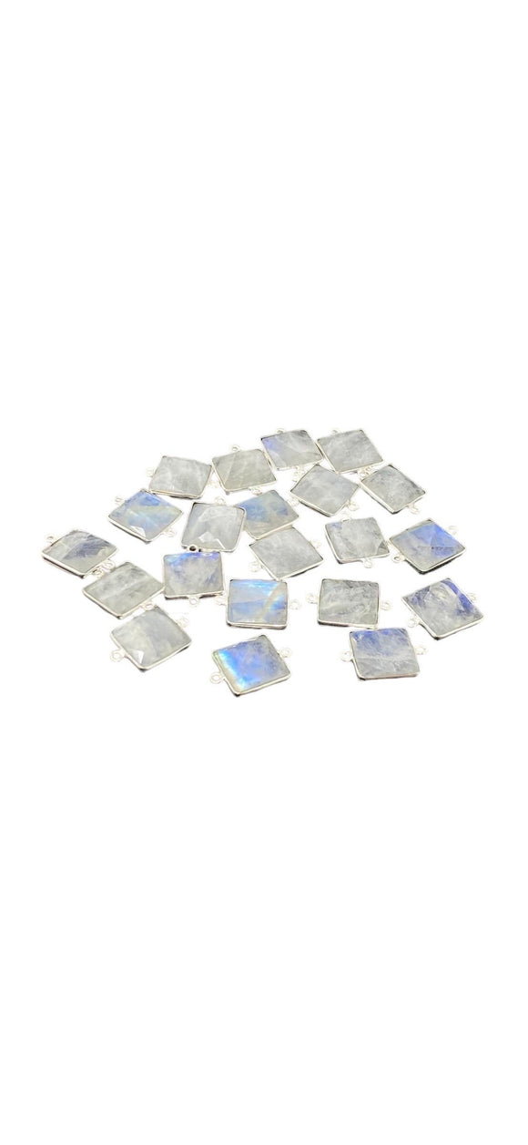 10 Pcs / 11 Pcs Rainbow Moonstone Connectors, Gemstone Connectors, Silver Plated Jewelry Findings, Jewelry Supplies, 20x15mm - 22x15.5mm