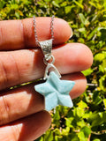 Larimar Necklace, Atlantis Healing Stone Jewelry, Silver Bohemian Jewelry, Dominican Republic Larimar Star Jewelry Gifts, 1.25”x0.75”