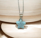 Larimar Necklace, Atlantis Healing Stone Jewelry, Silver Bohemian Jewelry, Dominican Republic Larimar Star Jewelry Gifts, 1.25”x0.75”