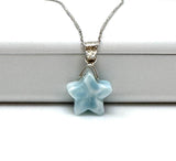 Larimar Gemstone Necklace, Atlantis Healing Stone Star Shape Pendant Necklace, Dominican Republic Larimar Jewelry Gifts, 1.30”x0.75”