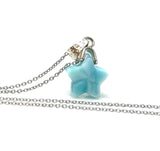 Natural Larimar Gemstone Necklace, Healing Stone, Silver Star Dominican Republic Larimar Jewelry Gifts, 1.25”x0.60”