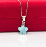 Natural Larimar Gemstone Necklace, Healing Stone, Silver Star Dominican Republic Larimar Jewelry Gifts, 1.25”x0.60”