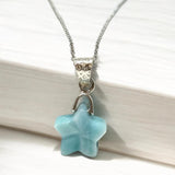 Natural Larimar Gemstone Necklace, Healing Stone, Silver Star Dominican Republic Larimar Jewelry Gifts, 1.25”x0.60”