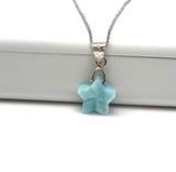 Natural Larimar Gemstone Necklace, Healing Stone, Silver Star Dominican Republic Larimar Jewelry Gifts, 1.25”x0.60”