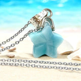 Natural Larimar Gemstone Necklace, Healing Stone, Silver Star Dominican Republic Larimar Jewelry Gifts, 1.25”x0.60”