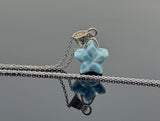 Larimar Gemstone Necklace, Hand Carved Larimar Star Necklace, Bohemian Jewelry Gifts, Dominican Republic Larimar Necklace, 1.15” x 0.60”