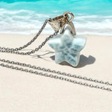 Larimar Gemstone Necklace, Light Blue Larimar Star Necklace, Bohemian Jewelry Gifts, Dominican Republic Larimar Necklace, 1.25” x 0.60”