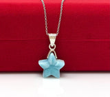 Larimar Gemstone Necklace, Hand Carved Larimar Star Necklace, Bohemian Jewelry Gifts, Dominican Republic Larimar Necklace, 1.30” x 0.75”